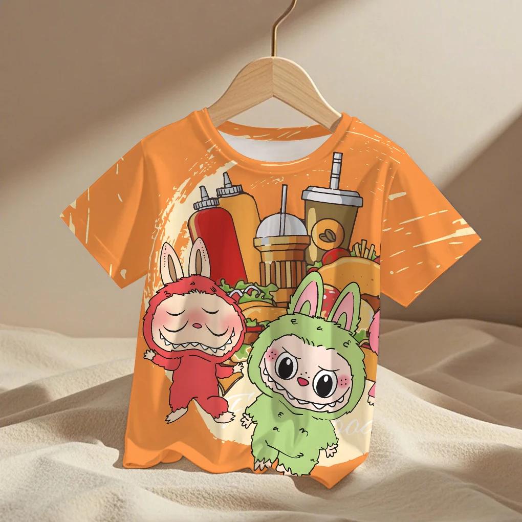 Kawaii Labubu Cartoon Anime Kids T-Shirts 3D Print Streetwear Boy Girls Child Clothing