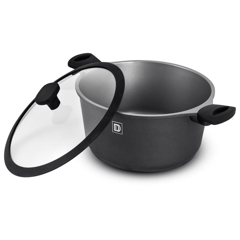 Aluminiumguss-Schmortopf Antihaftbeschichtet 28cm 6.5l Deckel Temperiertes Glas und Silikon Tfi Chambord Durand Dupont