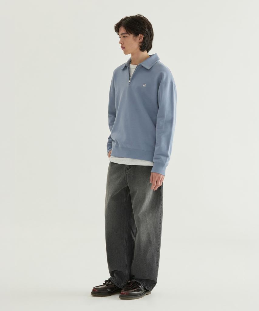 COVERNAT Signature Symbol Collar Half-Zip Sweatshirt Melange Gray