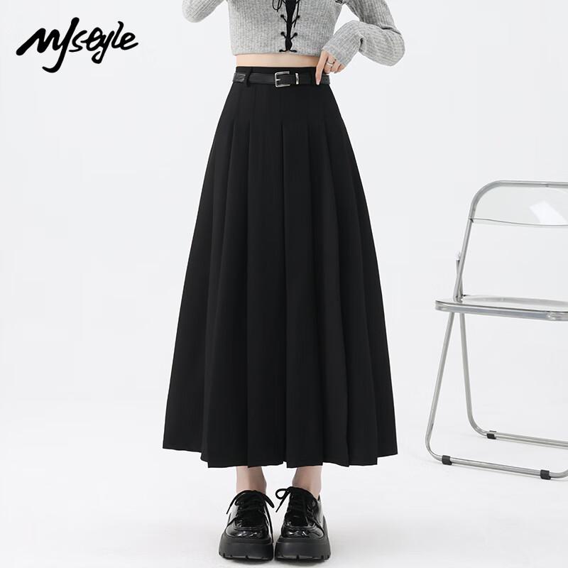 MJ STYLE Women s Elegant High-Waist Pleated Midi Skirt S