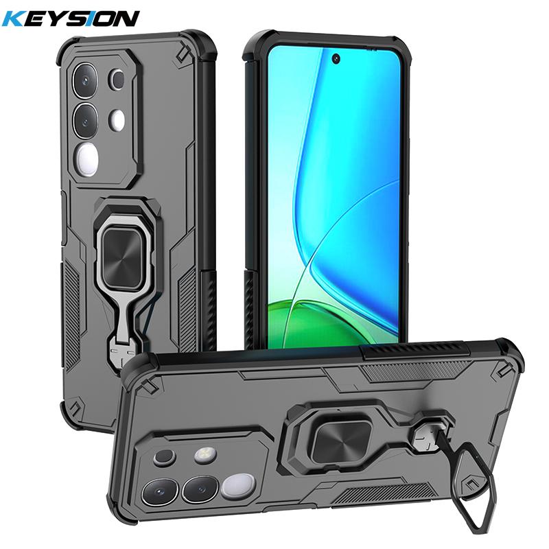 

KEYSION Противоударный бронированный чехол для VIVO Y29 4G Мягкий силикон+ПК Вертикальная металлическая подставка-кольцо для телефона Задняя крышка для VIVO Y29 for VIVO Y29 чёрный