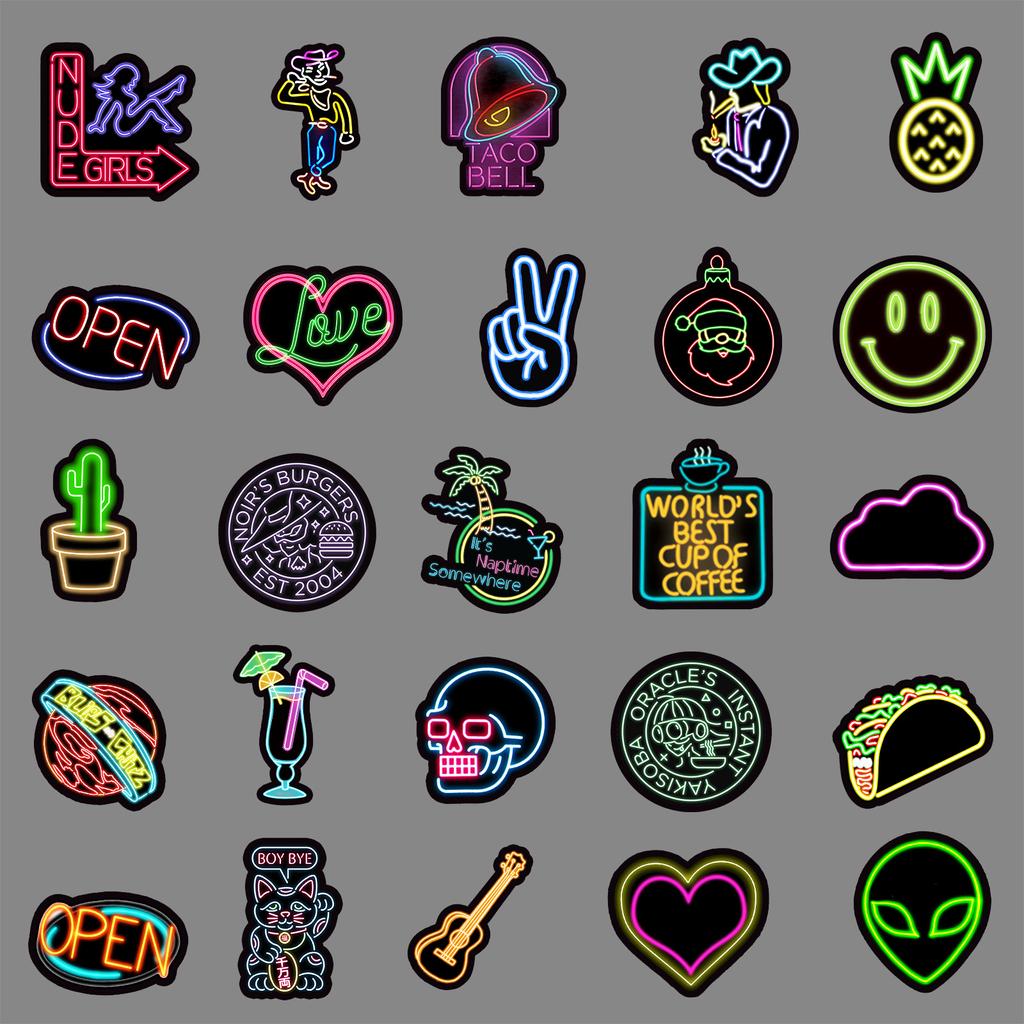 50 Neon Lights Graffiti Personality Ins Style Colorful Guka DIY Suitcase Mobile Stickers