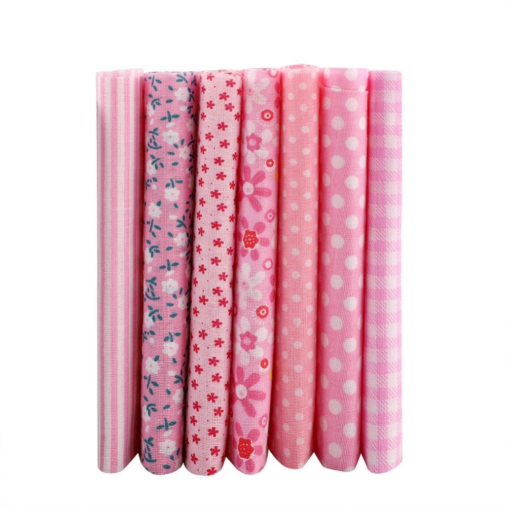 7Pcs Cotton 7 Styles Pink Floral Precut Cotton Squares Dorm Decorative Bedding Making