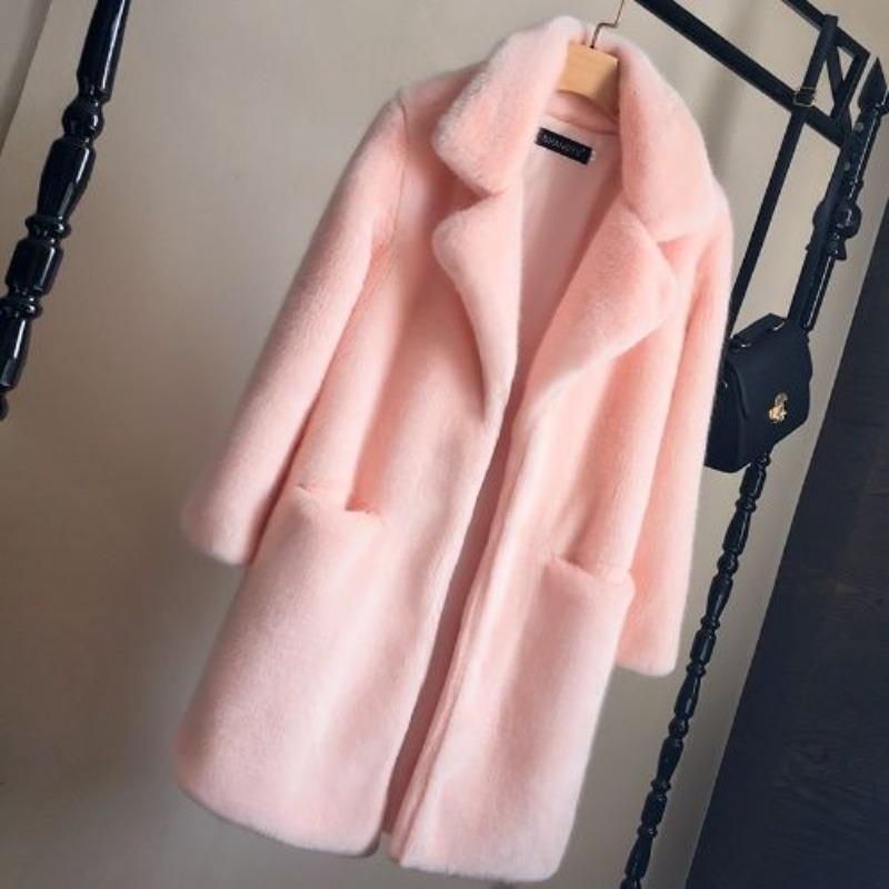 2 Winter new imitation fur coat women's medium and long coat thin slim fashion large size thickened suit collar