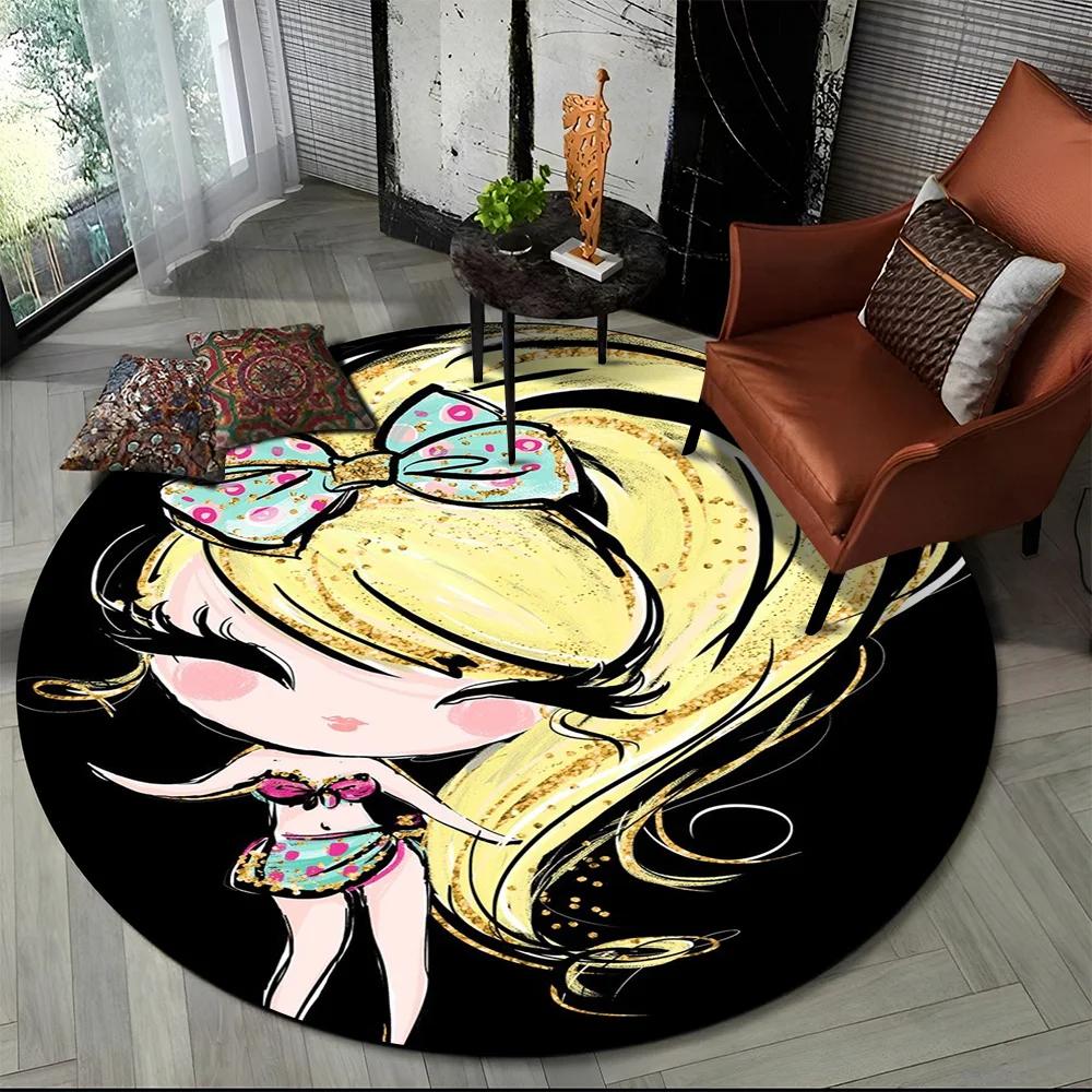 3D Cute Ballet Girl Ballerina Fairy Cartoon Area Rug,Round Carpet for Living Room Bedroom Sofa Decoration,Kid Non-slip Floor Mat