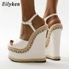 Fashion Eilyken New Fashion Open Toe Ankle Buckle Strap Platform Wedges White Women Sandals Summer Shoes Size 35-42