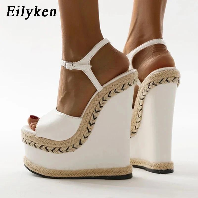 Fashion Eilyken New Fashion Open Toe Ankle Buckle Strap Platform Wedges White Women Sandals Summer Shoes Size 35-42