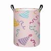 1pc, Birthday Party Laundry Basket, Pastel Pink Party Hat And Streamer Print Collapsible Storage Bin, Organizer Basket with Handles for Clothes, Towel