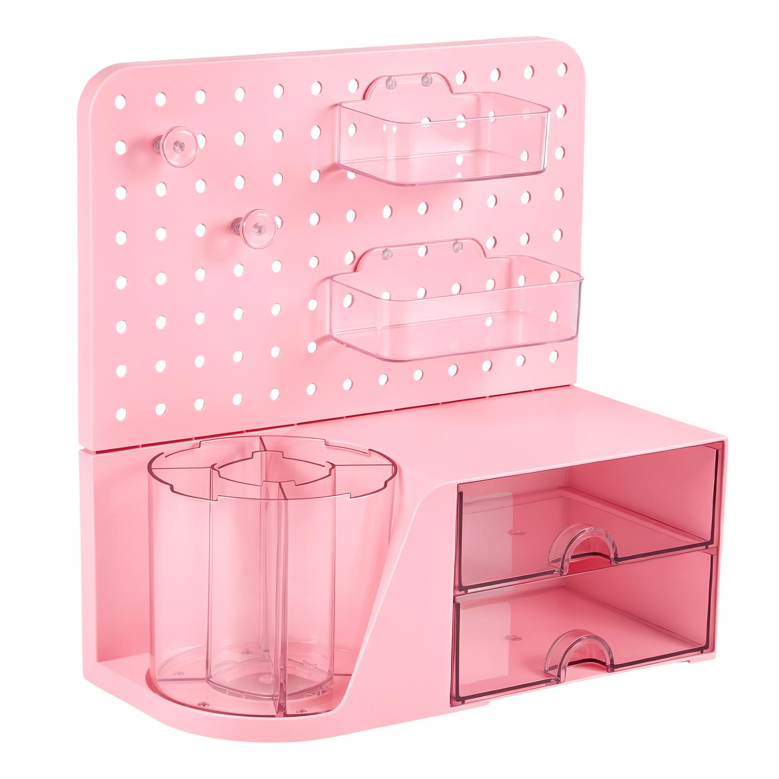Multi-functional Desktop Storage Box with Drawer 360 Degree Rotating Pen Holder Desk Office Supplies Stationery Organisers розовый