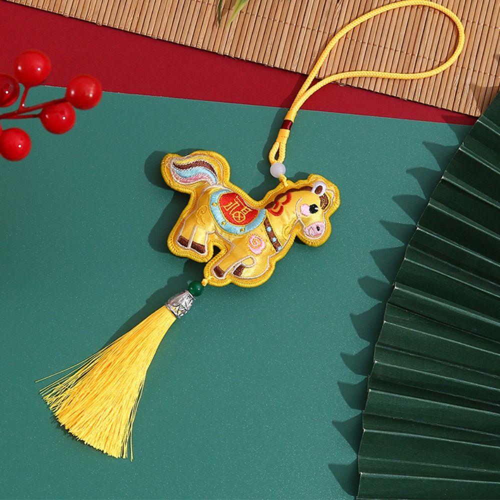 Spring Festival Pony Embroidered Pendant Tassel Car Hanging Ornaments  Zodiac Year Gift