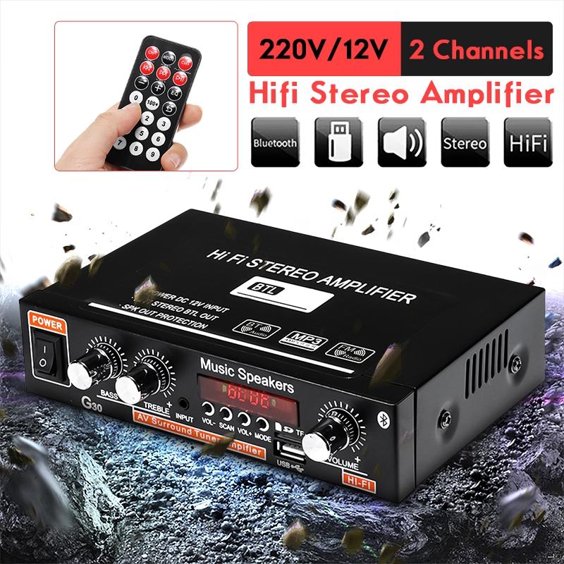 DC 12V AC 220V 90W LCD Display bluetooth FM Radio Car Home Remote Control Home Theater Amplifiers 2CH HIFI Audio Stereo Amplifier