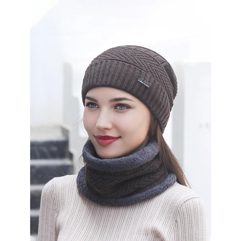 

Зимний комплект из шапки-бини, шарфа и теплой вязаной шапки-черепицы и шарфа для мужчин и женщин, многоцветный