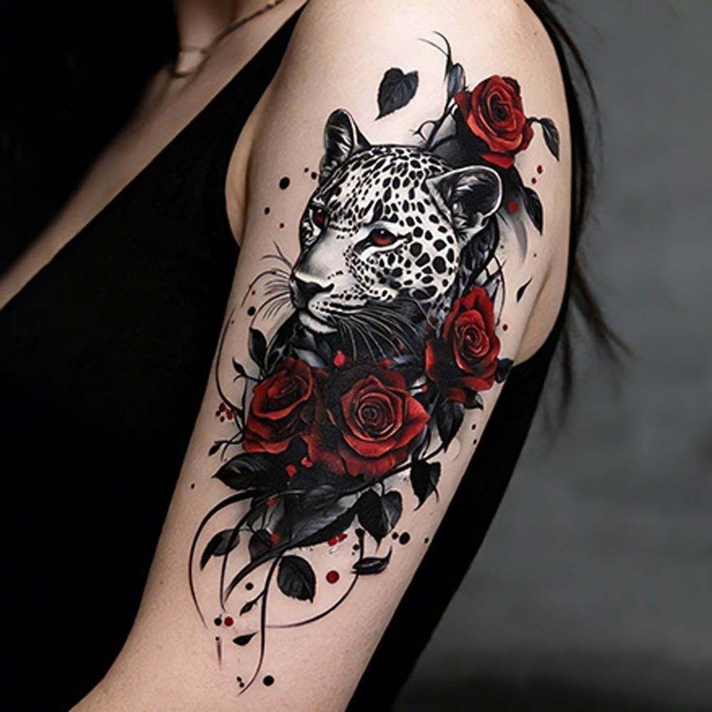 Waterproof Flower Temporary Tattoo Stickers Leopard Lion Snake Floral Fake Tattoos Girl