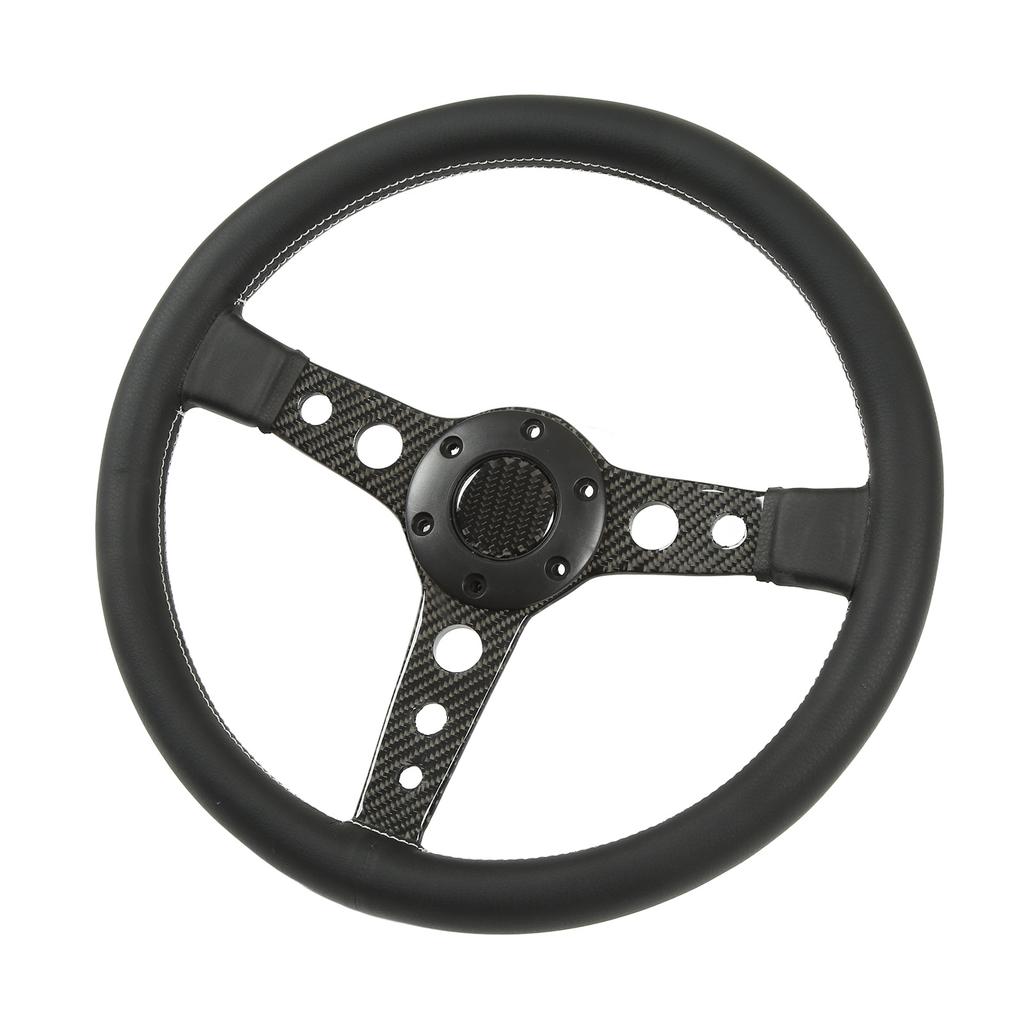Carbon Fiber Steering Leather Wheel White Stitching 350mm 6 Holes Universal for Car Modification