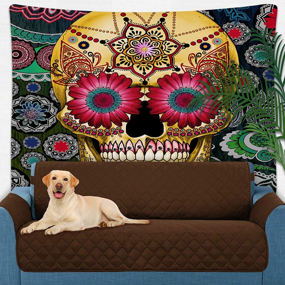 UHOMETAP Sugar Skull Tapestry, Day of The Dead theme Wall Art Bohemian Skull with Flowers Home Decor Tapestries for Bedroom Living Room Dorm Office