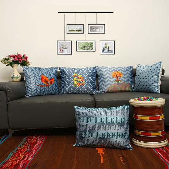 Modern Geometric & Nature Print Cushion Set of 5