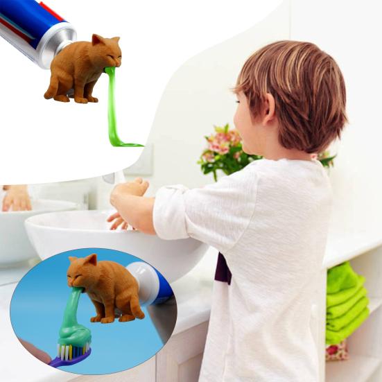 Funny Pet Toothpaste Dispenser Pooping Dog Toothpaste Tube Topper Cat Vomiting Toothpaste Dispenser Gag Gift for Family Friends Dog Lovers Pranksters