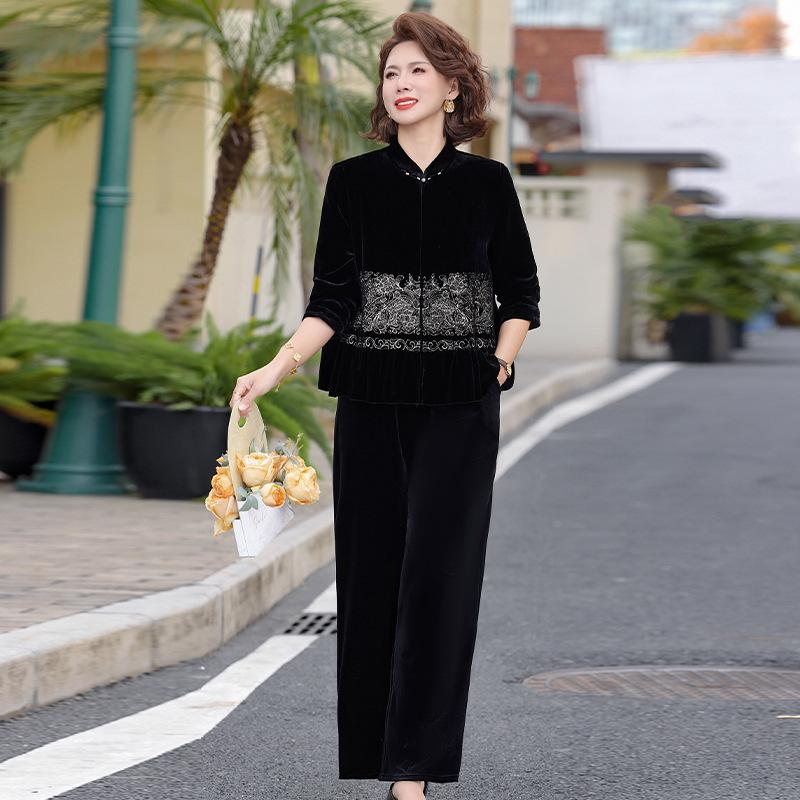 

Women s Velvet Wide-Leg Pants Suit - Elegant Autumn Two-Piece Set 2XL (115-125 jin) чорний