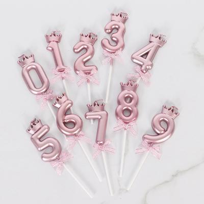 Vela Coroa Rosa Aniversário Número 0-9 Decoração de Bolo Velas Digitais Inserção de Sobremesa Decoração Festa Aniversário Dia Decoração de Bolo
