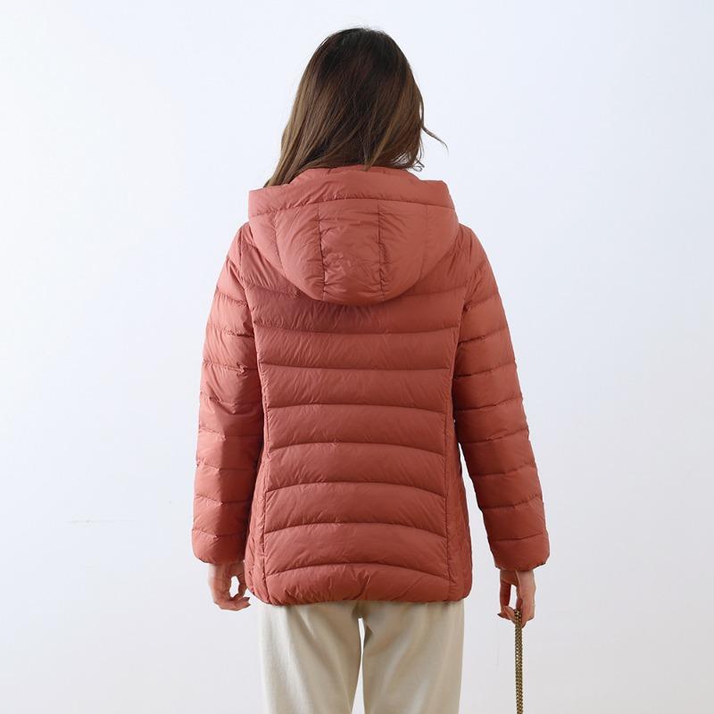 90 White Duck Down New National Standard Women's Simple Solid Color Hooded Removable Light Down Jacket Women