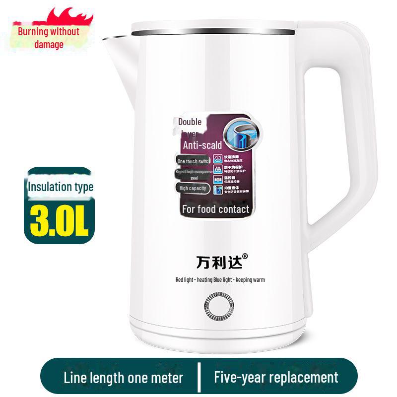 Hervidor eléctrico de aislamiento de acero inoxidable Wanlida de 3 l para uso doméstico