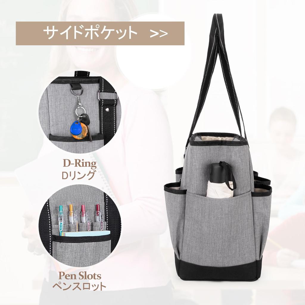 Tote Business Large Many A4 Document Includes Pen Holder and Sleeve for Inch Commuting to Business Gray [Damero] Teacher's Bag, Bag, Capacity,