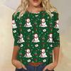 Women's Fashion Casual Round Neck 3/4 Sleeve Loose  Printed T-Shirt Ladies Top