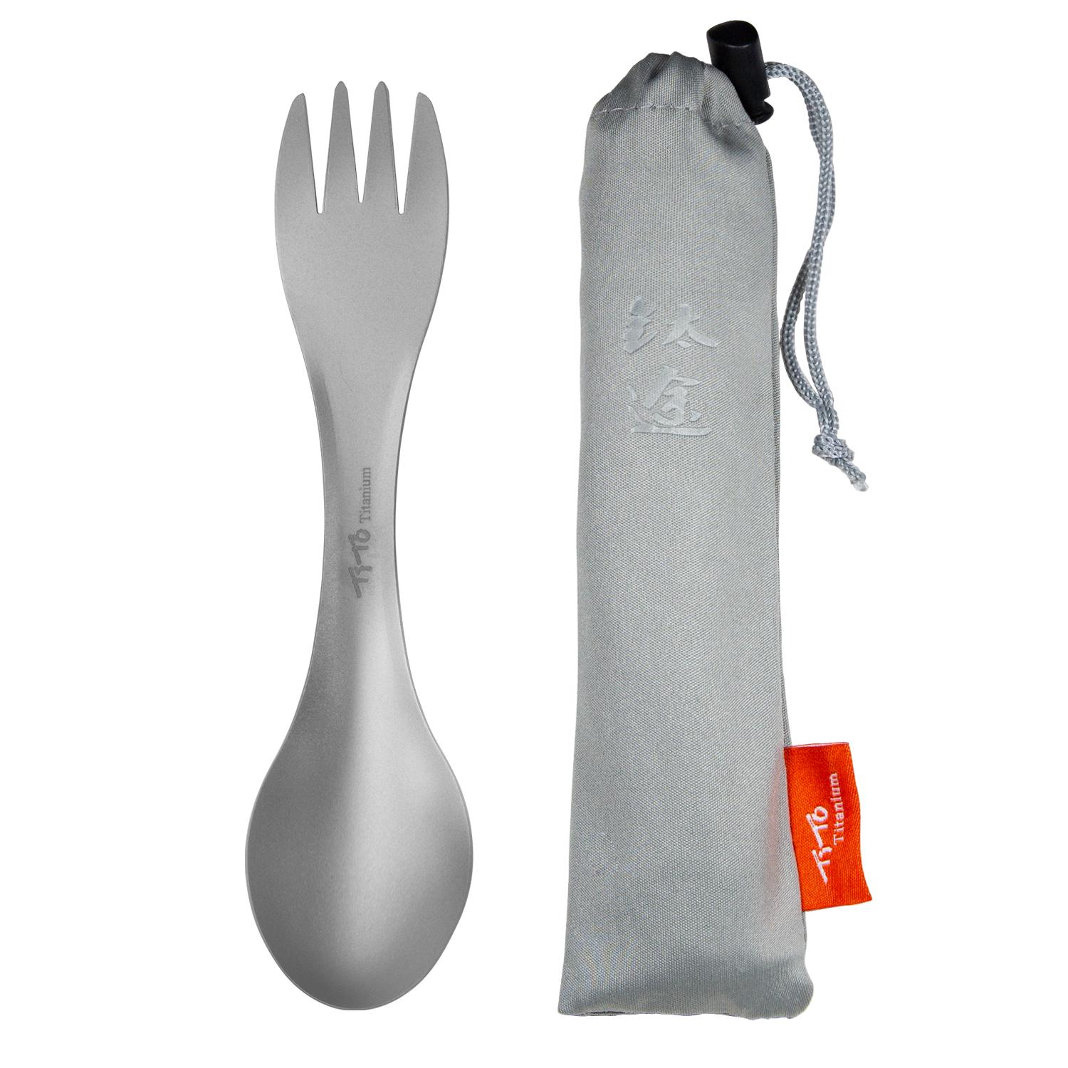 

2 In 1Titanium Spoon And Fork Lightweight Eco-Friendly Portable Cookware Outdoor Camping Backpacking Hiking Travel Survival Tool