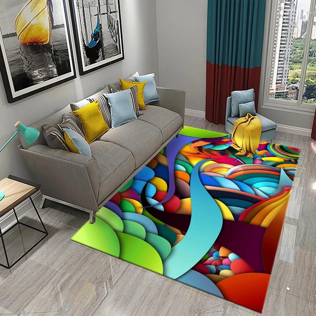 3D bunter fließender Linienwirbel Teppich Stilvoller moderner abstrakter Teppich Wohnzimmer Schlafzimmer Dekor Teppiche Badezimmer rutschfest