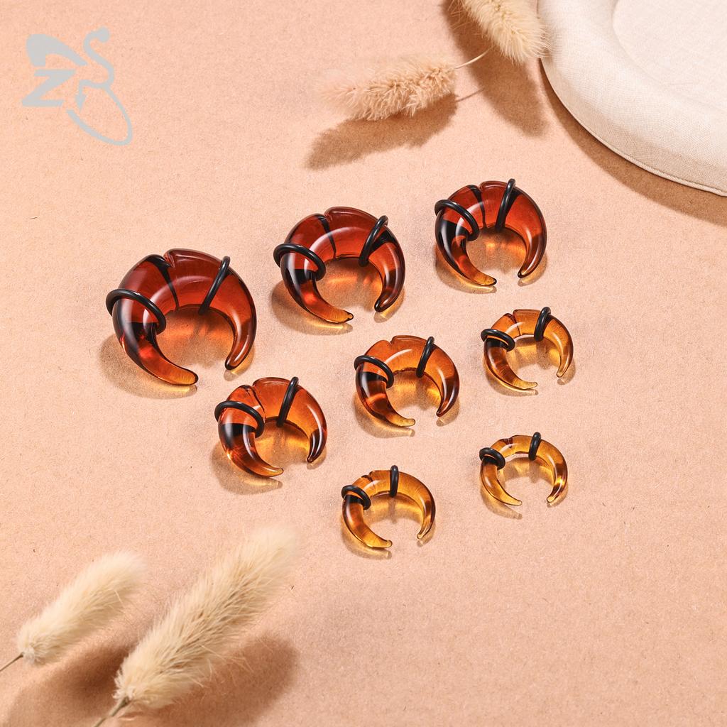 ZS 1 PC Colorful Glass Ear Plug And Tunnel Horn Shape Nose Septum Piercing 00/0/2/4/6G Ears Stretcher Large Gauge Flesh Expander
