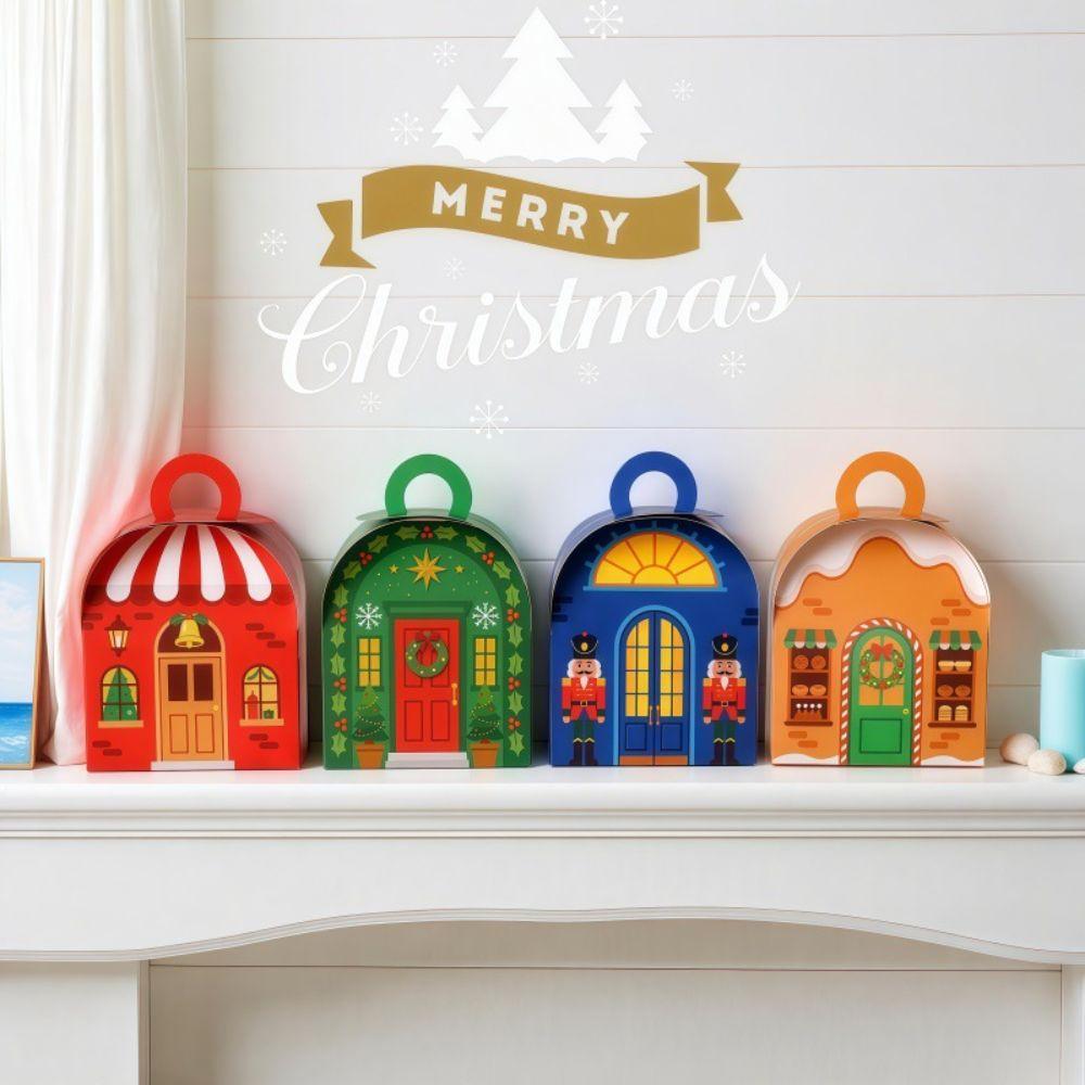 12pcs Handheld Christmas House Shaped Gift Box 4 Colors Handheld Gift Box  Party Favor