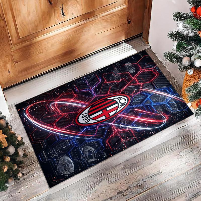 Tappeto in Flanella Stampato AC Milan Antiscivolo Morbido Poliestere Tappeto per Pavimento Tappetino Decorativo da Interno per Camera da Letto Soggiorno Divano Sala Giochi Decorazione Casa
