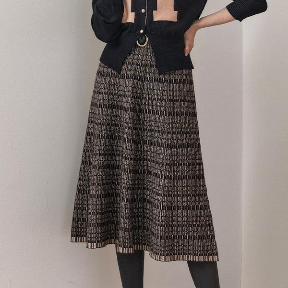 MAXZA Metallmix Tweed Strick Ausgestellter Langer Rock Zc11qs005on