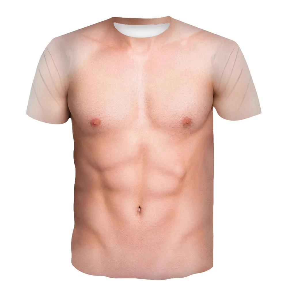Summer Round Neck 3D Funny Muscle Print Top Fashionable Casual Short Sleeved Men's T-shirts