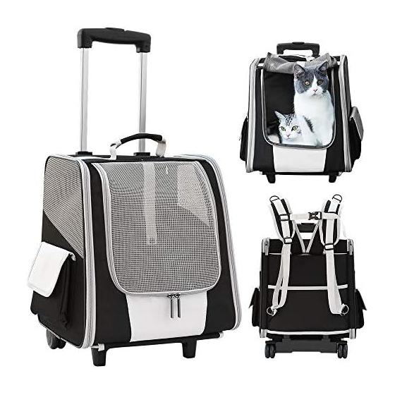 Tresbro Pet Carrier for Dogs and Cats with Casters Cat Bag Rucksack 4in1 Multifunctional Pet Carrier Cart Dog Carrier Bag Cat Carrier Bag Rucksack