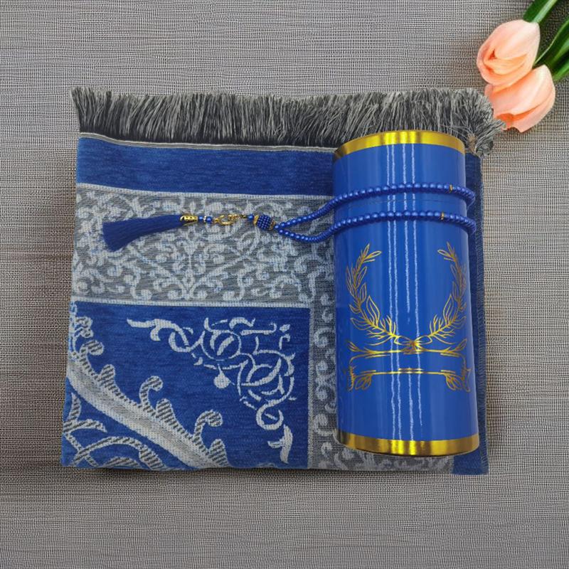 1 Set Polyester Geschenk Anlass Schmuck Sets Arabien Islamische Gebetsmatte und Perlen Set Mode mit Zylinder Geschenkbox Ramadan