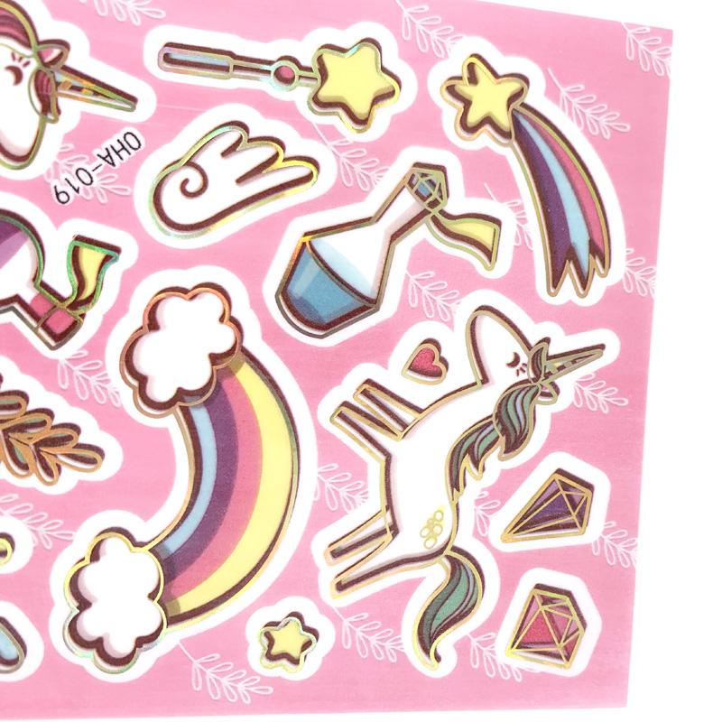 8 Sheets/Set Cartoon Kawaii Unicorn Hot Stamping Shiny PVC Transparent Stickers for Kids Scrapbook Handbook Decoration