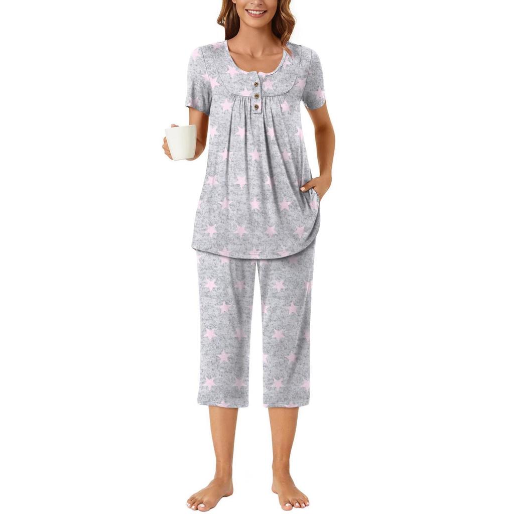 Sommer Neue Hauskleidung Pyjamas Modische und Lässige Bedruckte Kurzarmanzüge für Damen