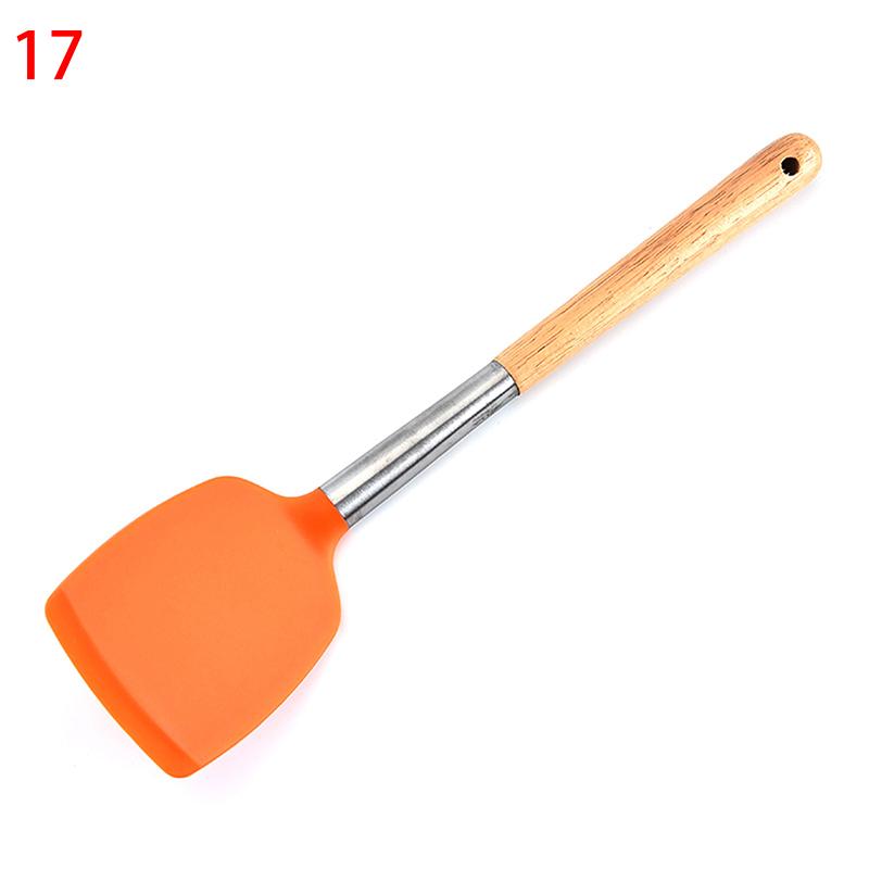 Silicone Kitchenware Non-Stick Heat-Resistant Cookware Kitchen Utensils Set Spatula Shovel Spoon Wooden Handle Cooking Tool Set