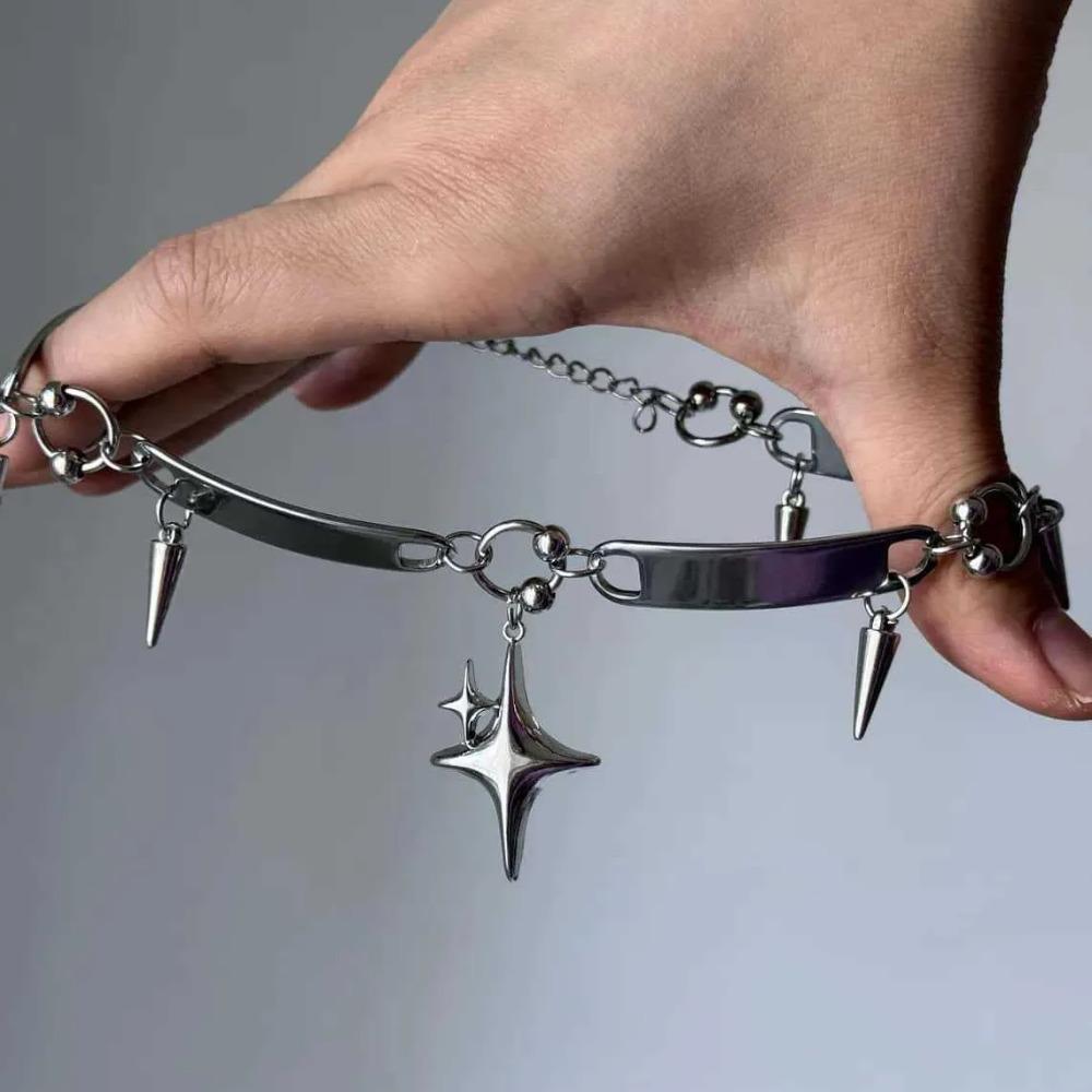 1PC Punk Star Riveted Choker,Rock Jewelry,Y2k Accessory,Hippie,Goth,Design Sense,Spike,Cross Star,Nose Ring Charm,Necklace For Women