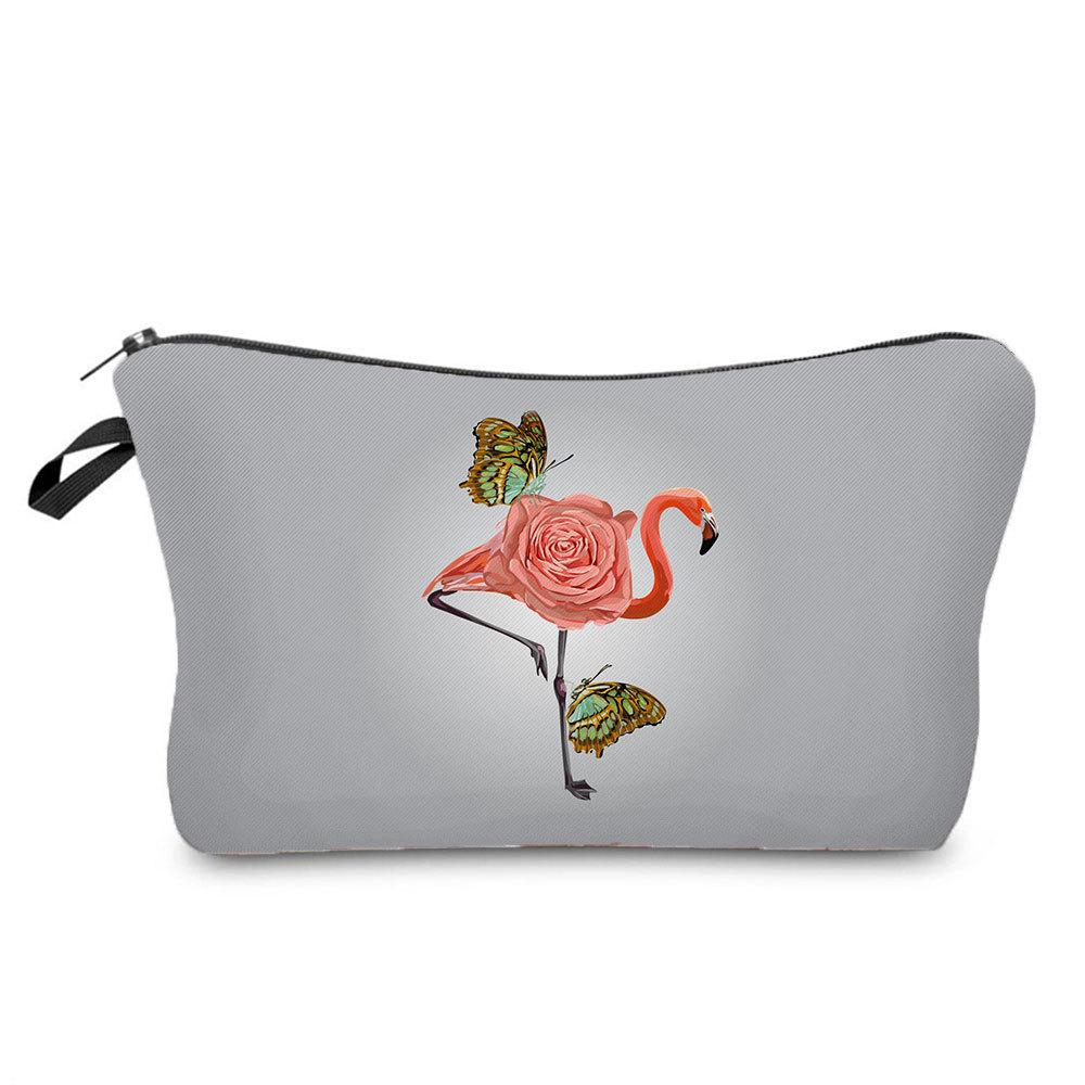 Women Flamingo Print Cosmetic Bag Toiletries Organize Travel Storage Case 6364 CLE