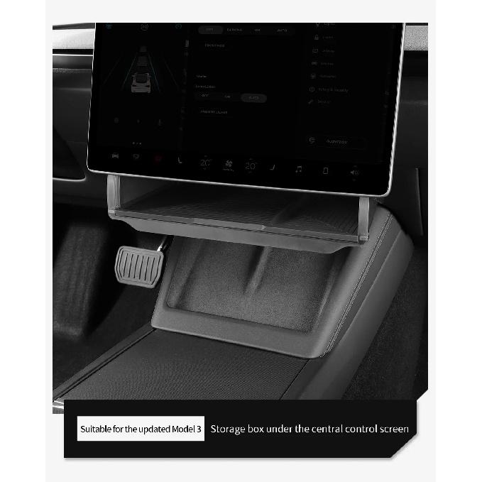 Pour Tesla Model Y Juniper 2025 Model 3 Highland 2024 Boîte de rangement cachée sous l'écran Organiseur de console centrale derrière l'écran