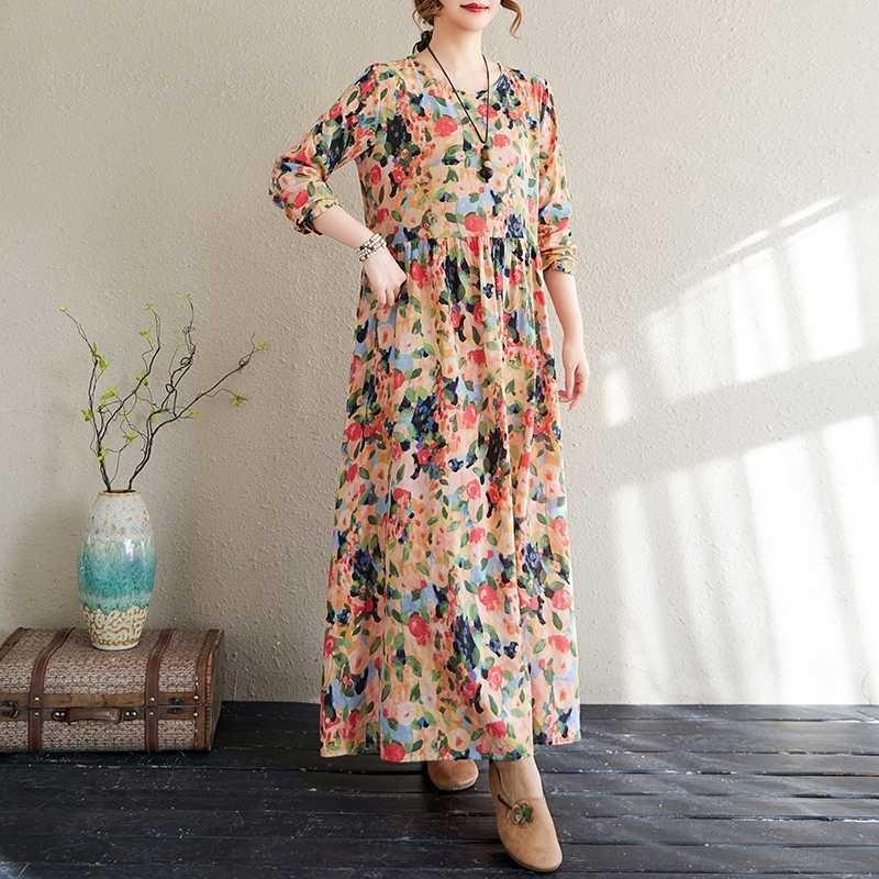 Travel Round Neck Vintage Long Flesh Covering Dresses