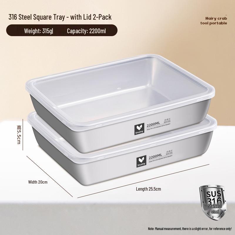 Food-Grade Stainless Steel Storage Box with Lid - Square/Rectangular Freezer Tray