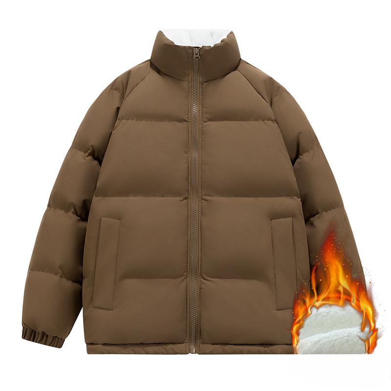 Autumn and Winter Velvet Thickened Padded Jacket Couple Cold-proof Clothing Stand-up Collar Warm Padded Clothing Men's and Women's Jackets