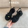 Sheepskin Roman Step On Shit Cover Toe Platform Sandals Women's Summer Wear Cross Belt One-word Buckle Belt Muffin Cool Slippers