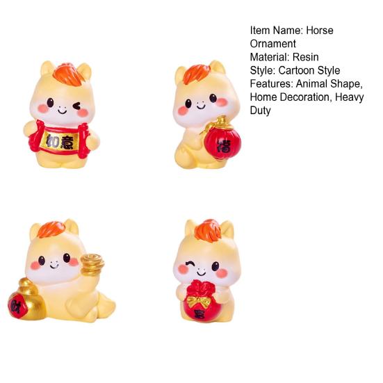 4Pcs Mini Cartoon Horse Figurine Bring Good Luck Fortune Miniature Pony Statue Resin Animal Sculpture Home Office Microlandscape Decoration Ornament