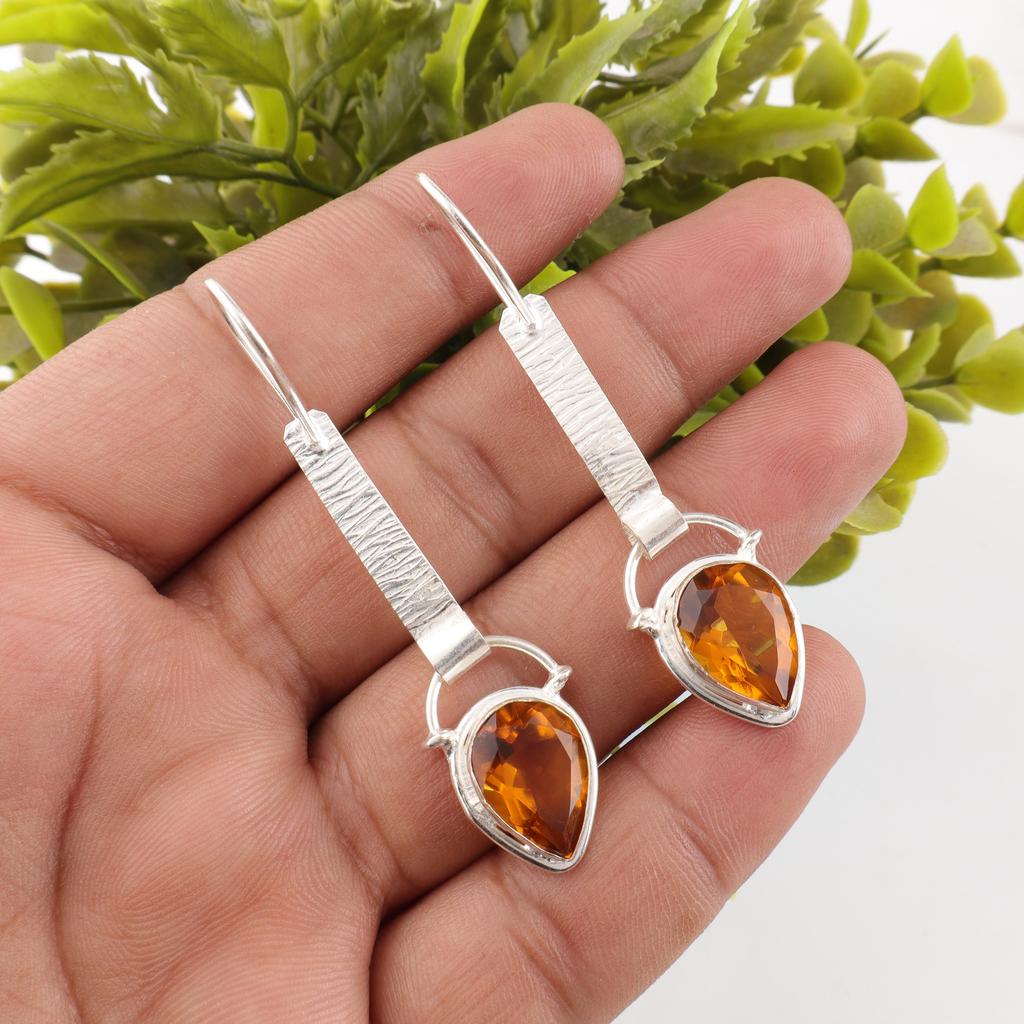 Citrin Ohrringe Edelsteinschmuck, 925 Sterling Silber Ohrringe, Handgefertigter Schmuck Geburtsstein Ohrringe, Geschenk für ihn