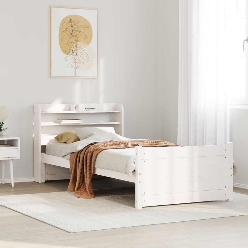 Bed Frame with Headboard Without Mattress White 90x190 Cm