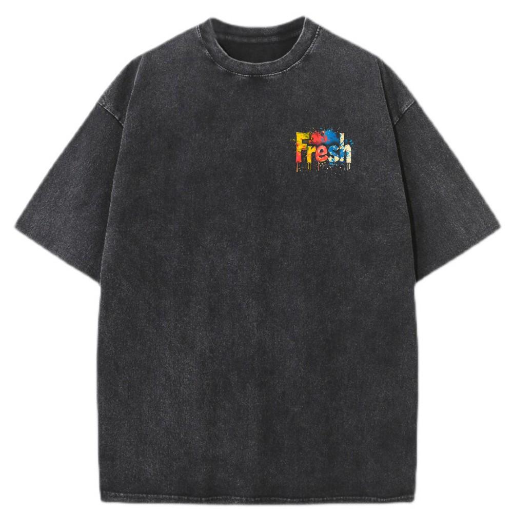 Mens Oversized Acid Wash Vintage Cotton Vibrant Fresh Graphic Tee